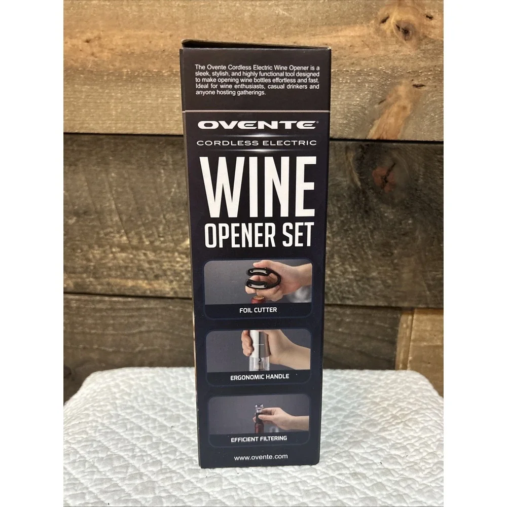 OVENTE Electric Wine Opener Set WBR446S Cordless Rechargeable Corkscrew Kit New